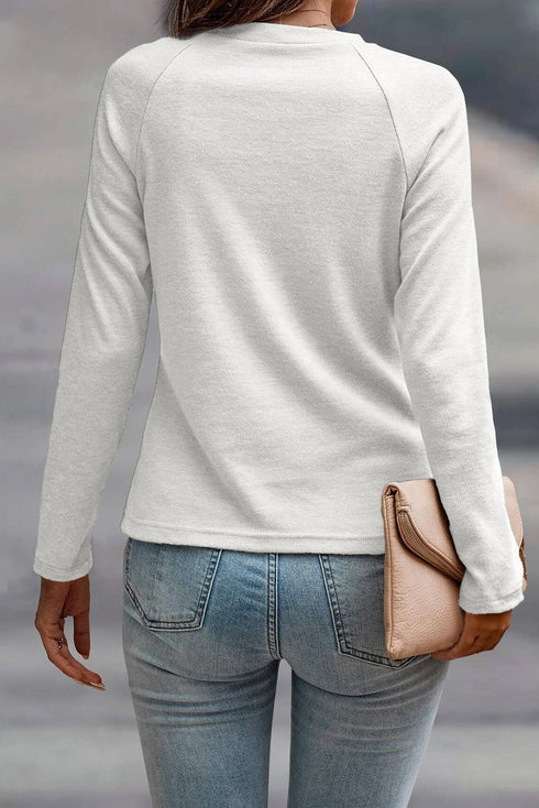 Raglan Long Sleeve Exposed Seam Detail Relaxed Fit Crew Neck Top